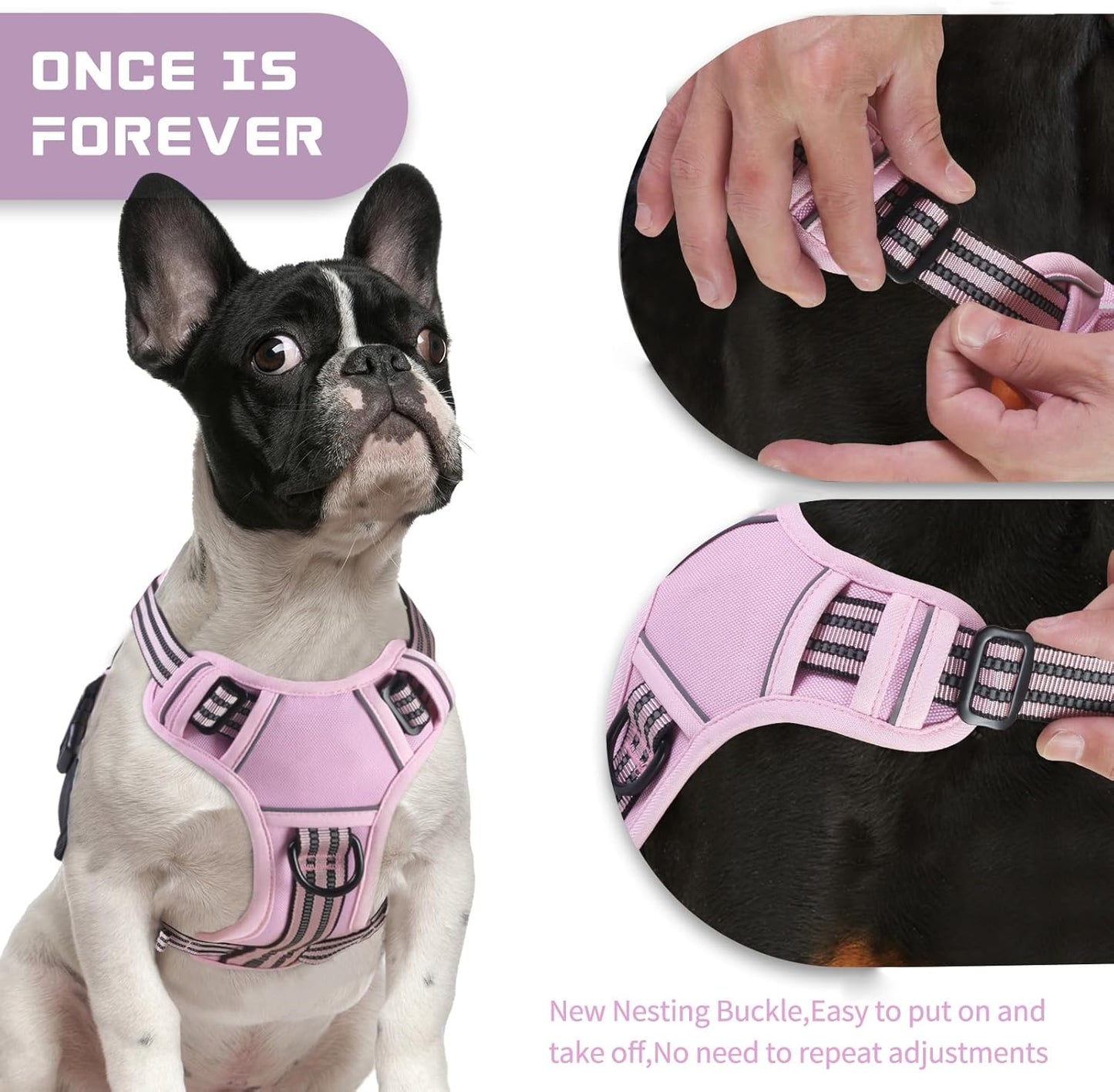 BUMBIN Dog Harness for Large Dogs, No Pull Adjustable No Choke Pet Vest with Dog Leash Fit Smart Reflective Pet Walking Harness for Training Easy Control Soft Handle Pink L