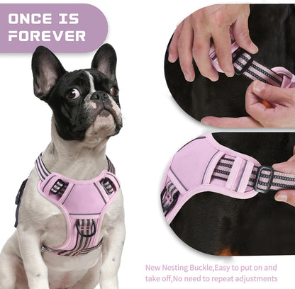 BUMBIN Dog Harness for Large Dogs, No Pull Adjustable No Choke Pet Vest with Dog Leash Fit Smart Reflective Pet Walking Harness for Training Easy Control Soft Handle Pink M