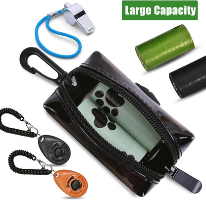 Dog Waste Bag Dispenser Poop Bag Dispenser for Leash Accessory dog Poop Bag Holders Fits Dog Leash Include Hand Free Holder, Clear, No-PUXB