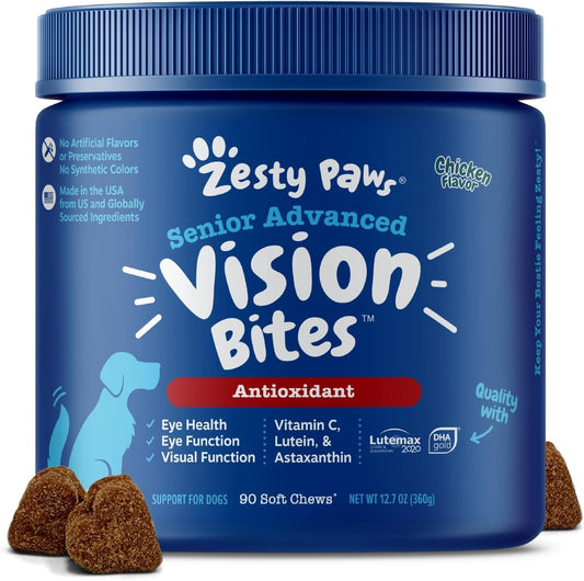 Zesty Paws Eye Supplement for Dogs - Vision Support with Antioxidants & Omega 3 Fatty Acids - 90 Chews