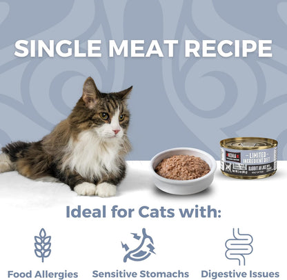KOHA Limited Ingredient Diet Rabbit Pate for Cats - Single Meat Wet Cat Food for Sensitive Stomachs - *New Batch January 2025, Improved, Smooth Texture* - Pate Cat Food, No Fillers - 3oz Pack of 24