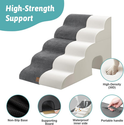 Extra Wide Dog Stairs with Tunnel, Detachable Large Pet Step for Small Medium Dog, Puppy or Cat, Ramp for High Bed, Couch, Sofa or Car, Stable, 19.7x33x22.4 inch, 5 Step, Dark Grey