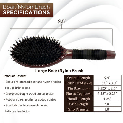 Kenchii Boar and Nylon Bristle Dog/Cat Grooming Brush with One-Piece Maple Body-Choose Size Large, Small (Large)