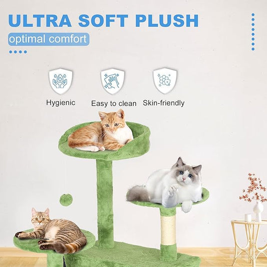 FDW | 54" Cat Tree Tower | Green | Multi-Level Indoor Activity Center with Sisal Scratching Posts, Condos, Plush Perches, Hanging Cat Toys | Sturdy, Easy to Assemble | for Kittens & Adult Cats
