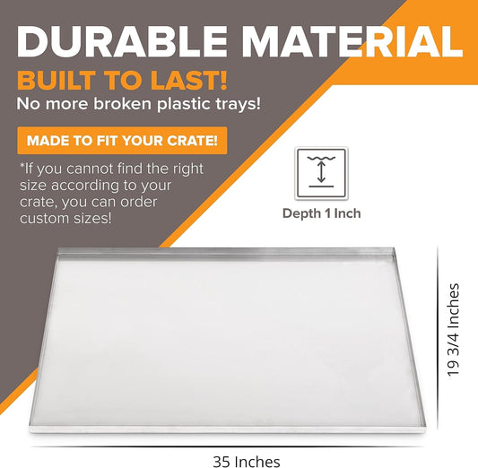 35" x 19.75" Metal Replacement Dog Crate Pan Chew Proof Crack Proof Pet Kennel Tray Central Dog Training Crate Pan Pet Supplies, Galvanized, 1" H