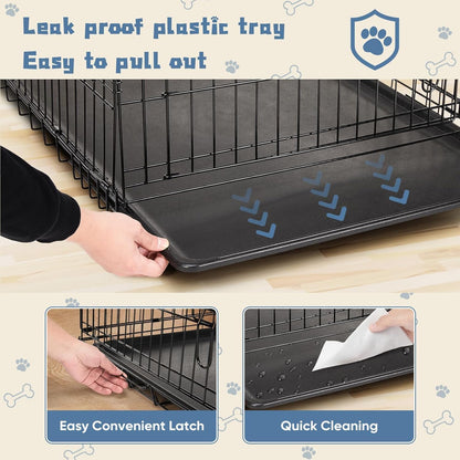 DUMOS Dog Crate, 24 Inch Small Single Door Dog Cage with Divider Panel and Plastic Leak-Proof Pan Tray, Folding Metal Wire Pet Kennel for Indoor, Outdoor, Travel