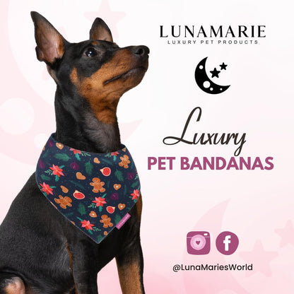 LunaMarie - Luxury Pet Birthday Bandanas -Premium & Silky Poly Fabric | 100% Handmade | Custom Shape Dual Layered (Gingerbread & Figs, Large)