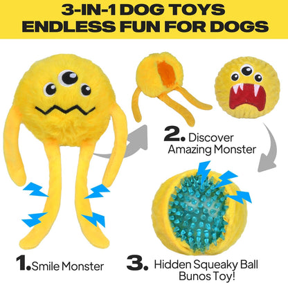Fida Dog Chew Toys for Aggressive Chewers(3in1), Squeaky Dog Toys for Large Dogs, Interactive Dog Toys to Keep Them Busy, Dog Ball for Small, Medium and Large Dogs(Yellow)