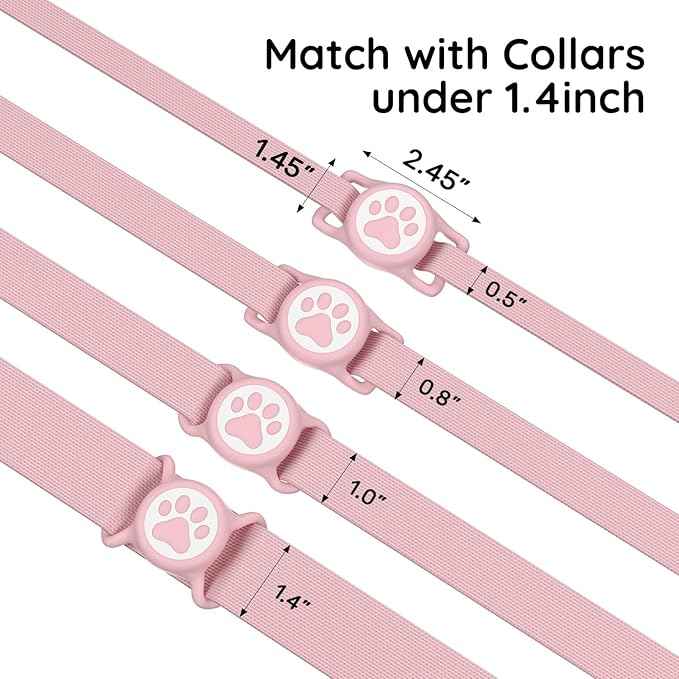 for Airtag Dog Collar Holder, Dog Airtag Holder Waterproof, Lightweight & Soft Silicone Air Tag Case for Pet Collars, Works with Multiple Tracker Tag Products(Black+Rose+Blue+Pink, 4 Pack)