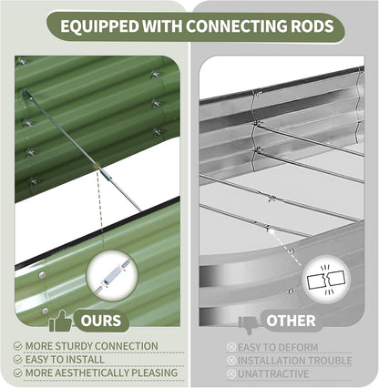 Galvanized Raised Garden Bed - 4x2x1.4FT Metal Planter Boxes Outdoor | Oval Steel Raised Bed Kit for Gardening with Protective Tape, Gloves for Vegetables, Flower, Herb (Green)