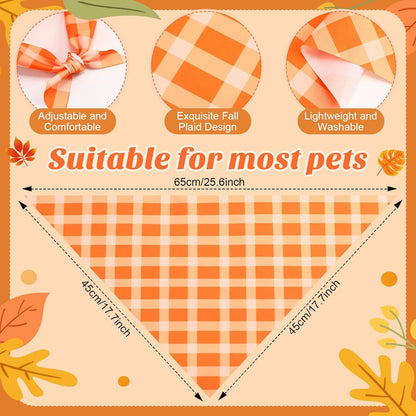 Weewooday 50 Pcs Fall Dog Bandanas Bulk Plaid Bandanas for Dogs Autumn Soft Doggie Bibs Adjustable Triangle Scarves for Small Medium Large Pet Costume(Plaid Pattern, 25.6 x 17.7 x 17.7 Inch)