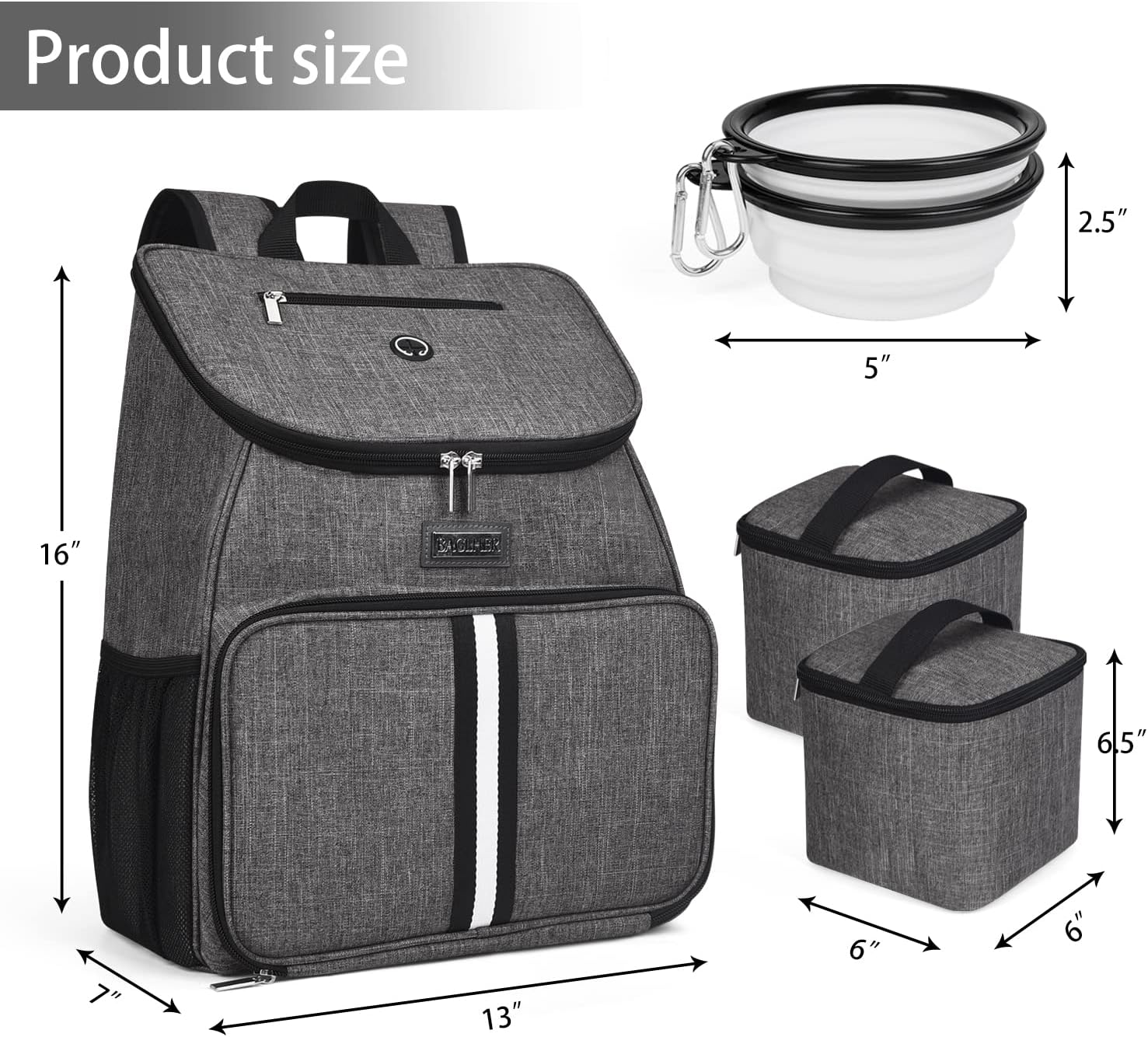 BAGLHER丨Dog Travel Bag, Airline Approved Pet Supplies Backpack, Dog Travel Backpack Accessories Set with 2 Silicone Collapsible Bowls and 2 Food Baskets, Gray - Pawvie