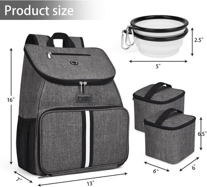 BAGLHER丨Dog Travel Bag, Airline Approved Pet Supplies Backpack, Dog Travel Backpack Accessories Set with 2 Silicone Collapsible Bowls and 2 Food Baskets, Gray - Pawvie