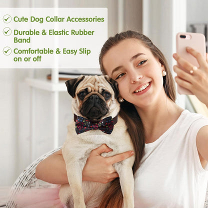 Reginary 50 Pieces Dog Bow Ties Pet Collar Bow Puppy Collar Attachment with Rubber Bands for Small Medium Cat Pet Grooming Charms Accessories Wedding Birthday Occasion(Stripe Style)