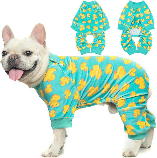 BEAUTYZOO Dog Pajamas Medium Sized Dog, Summer Doggie Pajamas for Boy Girl, Soft Strechy Cotton Puppy Pjs Jammies Onesies for Men Women, Pet Jumpsuit Body Suit Cat Apparel Clothes, Yellow Duck M