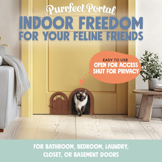 Meow Manor® Cat Door Interior Door - No-Flap, Interior Cat Door for Cats Up to 20 lbs, Easy DIY Setup, Secured Installation in Minutes, No Training Needed…