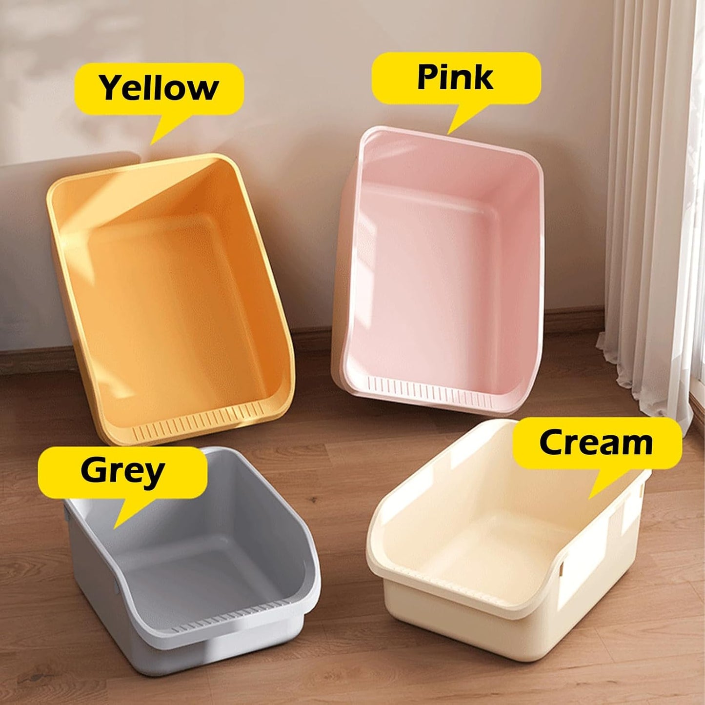 SpaceTime Large Cat Litter Box with High Sides,Cat Boxes for Indoor Cats,Cat Litter Pan for Kitty,Litter Box with Low Entry,Easy to Clean,Anti-Splashing(Pink)