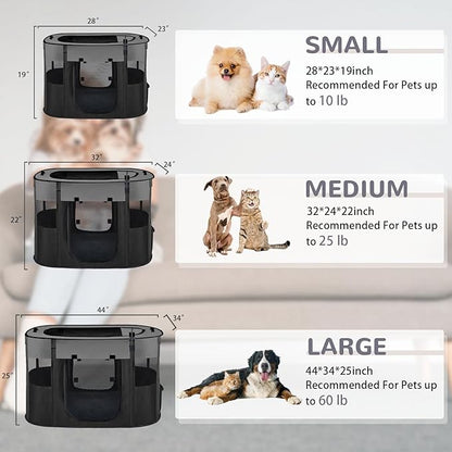 Large Dog Cat Playpen Crate with Waterproof Pad,Portable Collapsible Pet Dog Cat Kennel Cage Tent,Suitable for Indoor Outdoor Travel Camping,Water-Resistant Breathable Shade Cover (Grey L)