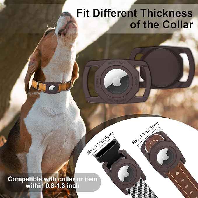 SANKALA Waterproof Airtag Dog Collar Holder, [1 Pack] Airtag Case for Dog Collar, TPU & Silicone Full Body Covered Anti-Lost Apple Air Tag Collar Holder Protective Airtag Case for Pet Collar, Brown