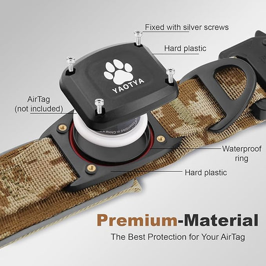 2026 Upgrade Dog Collar with IPX8 Waterproof AirTag Holder,Military Tactical Handle and Ultra-Durable Metal Buckle/Night Reflective,GPS Collar for Medium to Large Dogs (Camouflage Khaki/L)
