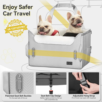 PETSFIT Dog Booster Car Seat, Waterproof PU Leather Car Seat for Dogs with Patented Safe Buckles, 2 Clip-On Safety Leashes, Suitable for 2 Small Dogs or a Medium Dog (Medium, Grey) - Pawvie