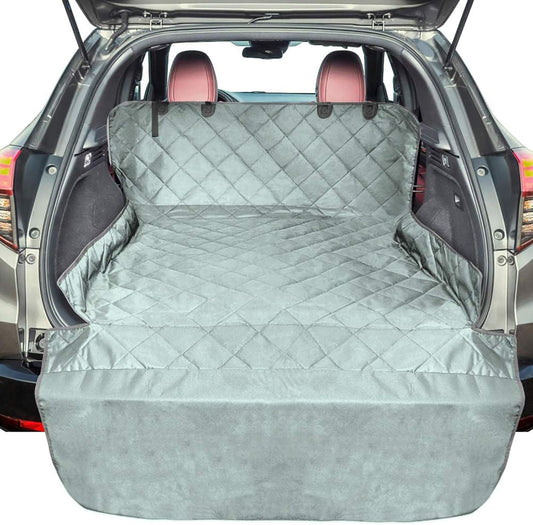 F-color SUV Cargo Liner for Dogs, Water Resistant Pet Cargo Cover Dog Seat Cover Mat for SUVs Sedans Vans with Bumper Flap Protector, Non-Slip, Large Size Universal Fit, Grey - Pawvie