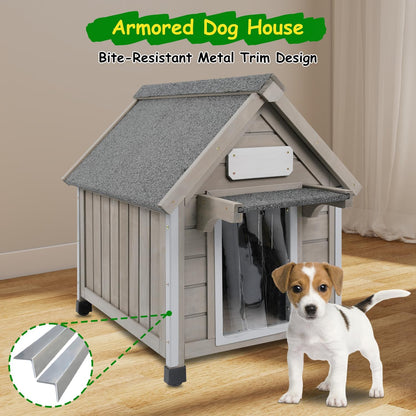 Dog House Outdoor Indoor Waterproof for Small Dog with Anti-Chewing Iron Frame, Raised Feet, Weatherproof Doghouse Kennel Puppy Shelter with Removable Floors(18" L*28.5" W*24" H)