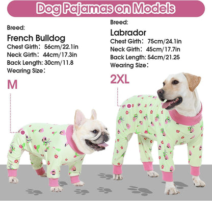 4-Legged Dog Pajamas for Medium & Large Dogs - Soft Cotton Dog Pjs Onesie with 4-Way Stretch, Cozy Breathable Pet Sleepwear for Cold Weather & Indoor Lounging - Green M