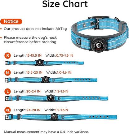Upgraded AirTag Dog Collar with Holder, Waterproof Reflective Air Tag Dog Collar with Widened Comfortable Padding & Ultra-Durable Metal Buckle, Adjustable for Medium Dogs (M, Blue)