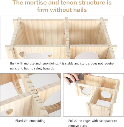 Wooden Hamster Platform and Dwarf Hamster House,Cute Syrian Hamster Tiny House Hideout,Large Balcony Lookout Holes,for Dwarf Gerbils and Mouse Mice Rat Other Small Animals(F)