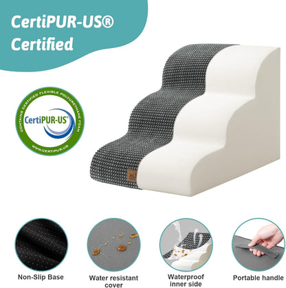 Dog Stairs for Small Dogs 15.7" H, Curved Dog Step for Puppy, Older Cat, Medium Pet Ramp for Sofa, Couch or Chair, Ladder with High Density Foam, 15.7x22.4x15.7 inch, 3 Step, Dark Grey - Pawvie
