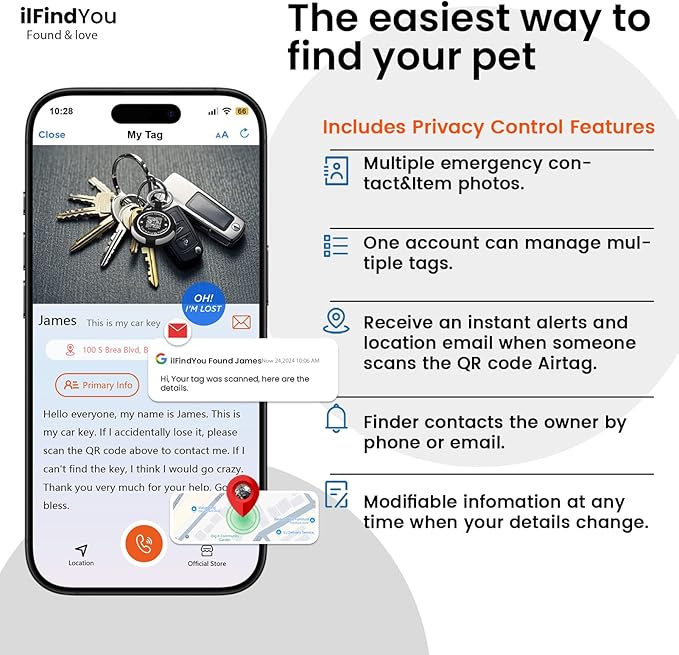 Airtag Holder Case Keychain, Protective Cover with Key Ring for Apple AirTag, Anti-Scratch, Waterproof, Durable, Compatible with AirTag