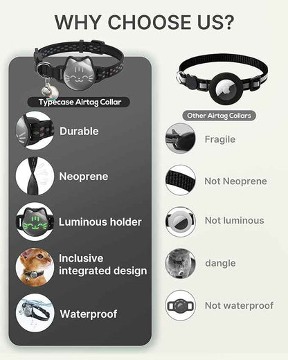 Waterproof Airtag Cat Collar, Breakaway Cat Airtag Collar with Luminous & Reflective Fish Pattern, Lightweight Kitten Collars for Apple Air tag, Hidden GPS Tracker Holder for Cats, Kittens(9-13")