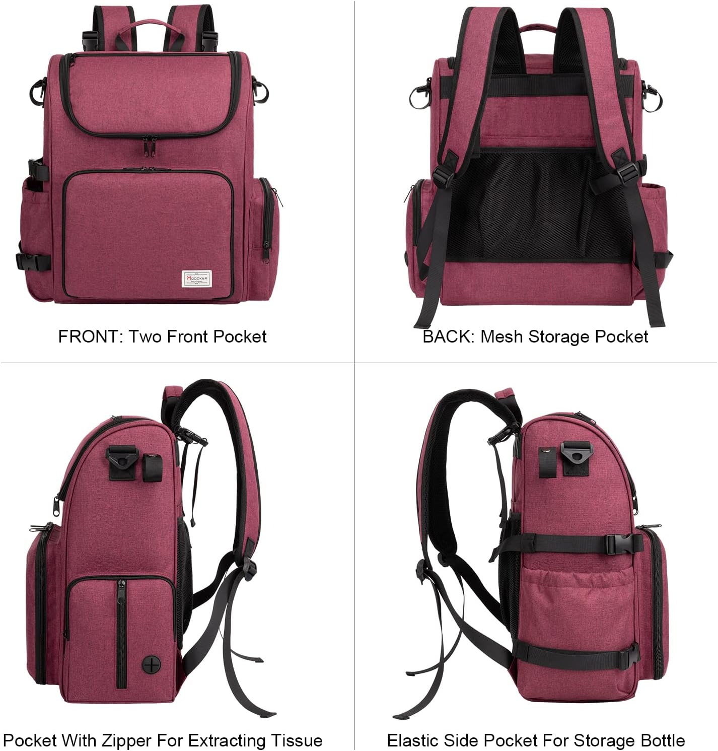Modoker Dog Travel Bag Backpack, Airline Approved Pet Accessories Organizer for Dog and Cat with Shoulder Strap, 2 Dog Food Storage Containers, 2 Collapsible Dog Bowls,1 Pet Mat, Rose Red - Pawvie