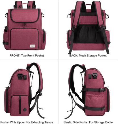 Modoker Dog Travel Bag Backpack, Airline Approved Pet Accessories Organizer for Dog and Cat with Shoulder Strap, 2 Dog Food Storage Containers, 2 Collapsible Dog Bowls,1 Pet Mat, Rose Red - Pawvie