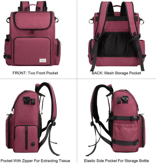 Modoker Dog Travel Bag Backpack, Airline Approved Pet Accessories Organizer for Dog and Cat with Shoulder Strap, 2 Dog Food Storage Containers, 2 Collapsible Dog Bowls,1 Pet Mat, Rose Red - Pawvie