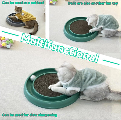 Interactive Cat Ball Track Toy for Indoor Cats, Cat Scratching Board & Exercise Set for Bored Indoor Adult and Kitten Mental & Physical Stimulation, with Spare Ball to Prevent Loss (Green)
