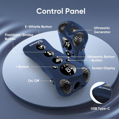 Ultrasonic Dog Bark Deterrent Device –10-Level Adjustable Anti Barking Trainer with Flashlight, Strobe, E-Clicker(18 Whistle Sounds)–No Shock, Collar-Free Dog Behavior Correction Devices