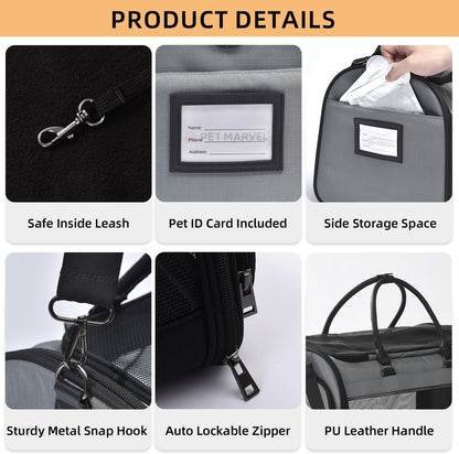 PET MARVEL Cat Carrier Soft Sided for Small Medium Cats Puppy up to 15 Lbs, Airline Approved Mesh Pet Travel Bag, Breathable Bite-Resistant Fabric with Removable Washable Mat