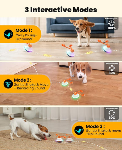 Interactive Dog Toys, Automatic Moving and Rolling LED Light Up Dogs Ball with Rope, Motion-Activated Wicked Ball for Small Medium Pup, Stimulation Toy for Boredom Relief