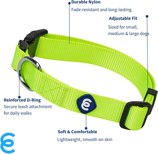 Blueberry Pet Essentials Matching Adjustable & Durable Classic Solid Color Nylon Dog Collars for Medium Dogs | Highlighter Yellow Collar Medium Girl and Boy Dogs for Pet Owner