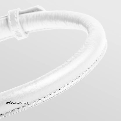 CollarDirect Rolled Leather Dog Collar, Soft Padded Round Puppy Collar, Handmade Genuine Leather Collar Dog Small Large Cat Collars 13 Colors (18-22 Inch, White Textured)
