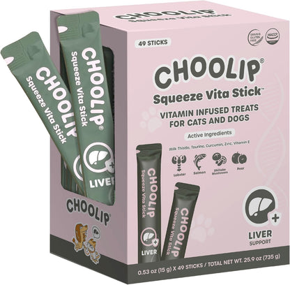 Grab & Go Squeeze Vita Stick Lickable Treats for Dogs & Cats. 49 Liver Support Sticks with Essential multivitamins. Soft and Tasty Paste for All Life Stages, Supporting Liver Health