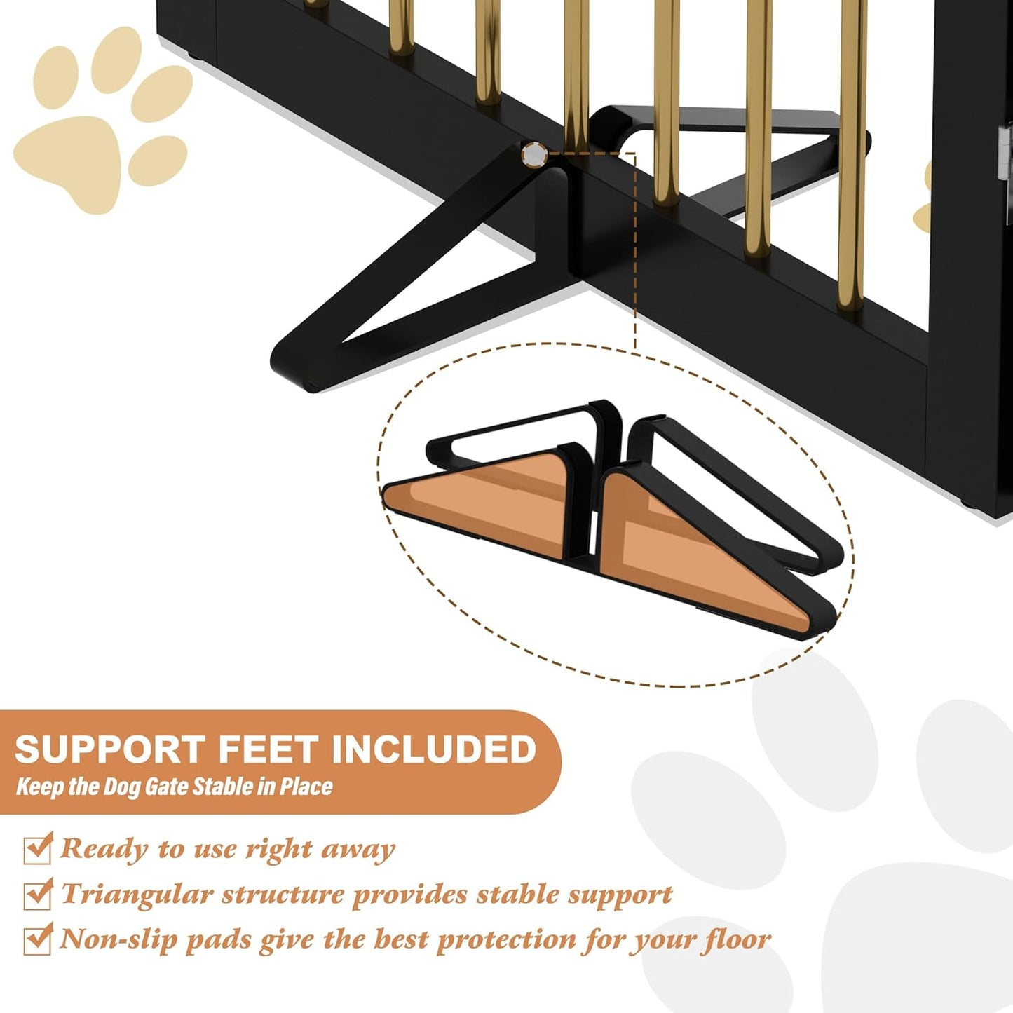 Freestanding Pet Gate for Dogs, Indoor Wooden Dog Gate for House, Foldable Dog Gate for Doorway, Stair, Step Over Pet Puppy Safety Fence Tall, 80 Inch Wide, 4 Panels 32", Black & Gold