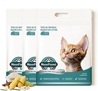 Tofu Cat Litter,Natural Odor Control Dust-Free Clumping Litter(5.5lb×3bags)