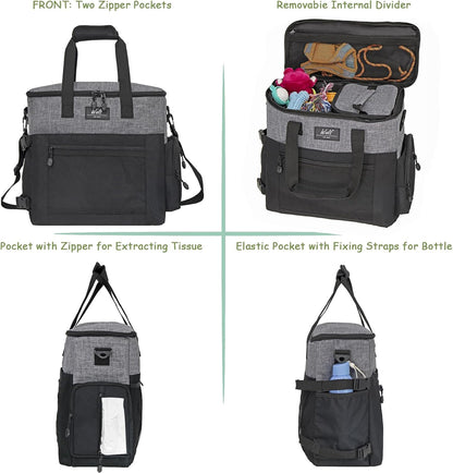 WOLT Dog Travel Bag Dog Bag for Traveling and Supplies with 2 Collapsible Bowls, 2 Food Containers, 1 Place Mat, Grey - Pawvie