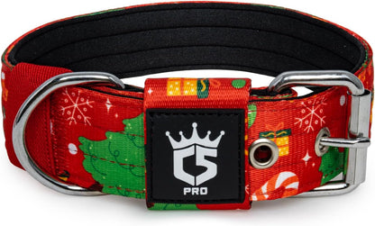TSPRO Tactical Dog Collar 1.5 Inch Wide Thick Dog Collars with Heavy Duty Metal Buckle, Durable, Strong, Adjustable for Medium to Large Dogs (Christmas Red L)
