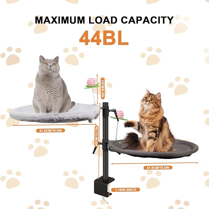 Double Cat Desk Bed, 360° Rotating & Adjustable Desk Mount with Soft Faux Fur & Breathable Mesh Accessories, Ergonomic Cat Perch for Remote Workers,Gamers, and Office Staff - Supports up to 44 lbs