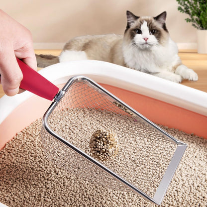 Cat Litter Scoop,Sturdy Litter Cleaner Corner Shovel,Stainless Steel Mesh Litter Shovel,Easy to Clean Reptile Terrarium Sand Waste,Beach Shovel(Red)