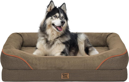 Washable Orthopedic Large Dog Bed -XL Large Dog Bed with Removable & Waterproof Cover Pet Beds with Foam Support for Big Size Dogs with Bolster